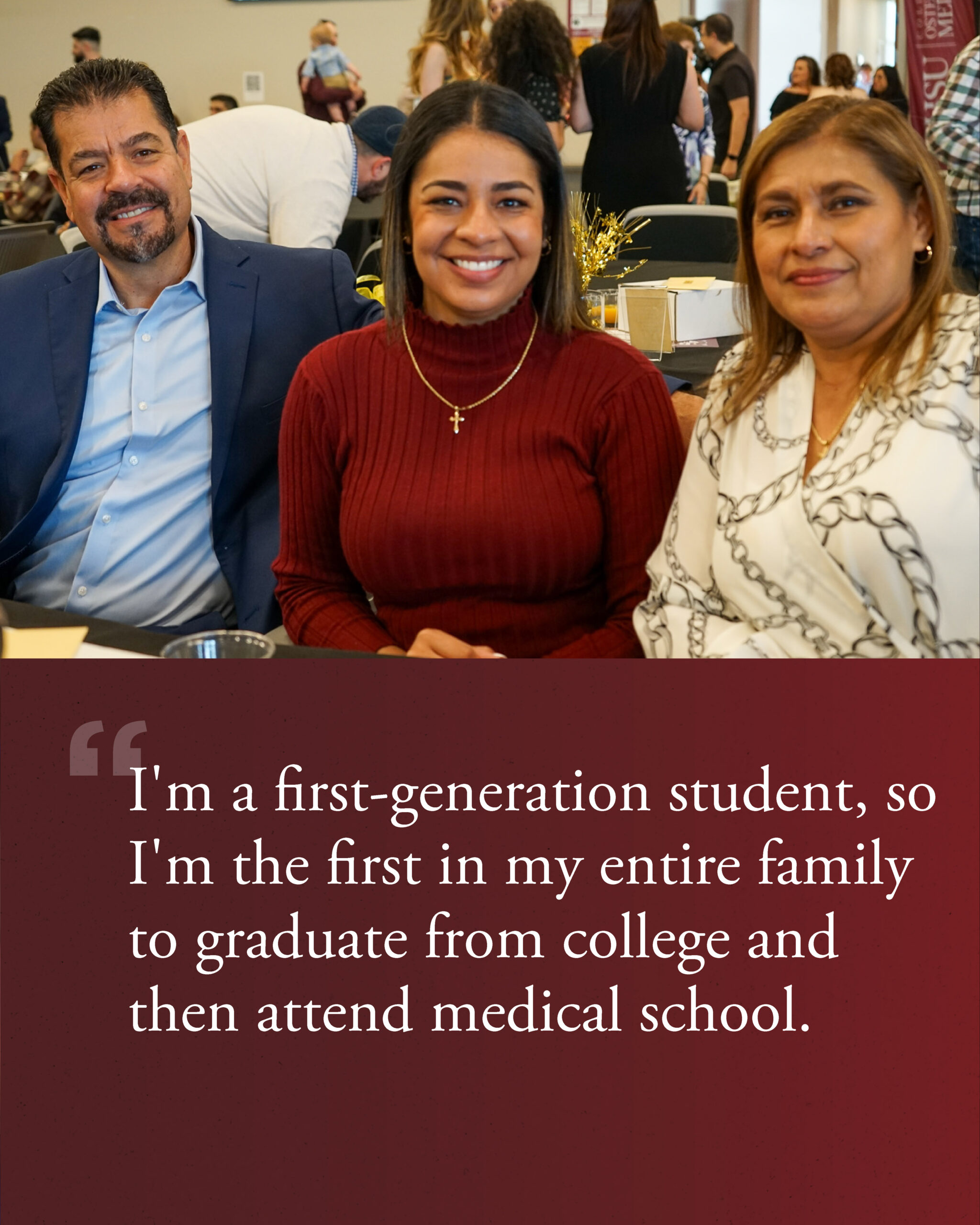 female medical student with parents