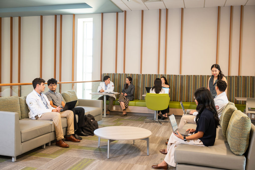 students seated in study lounge