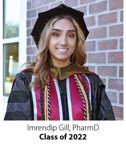 Imrendip Gill, PharmD Class of 2022 wearing graduate regalia