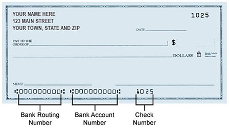image of example check with bank routing information